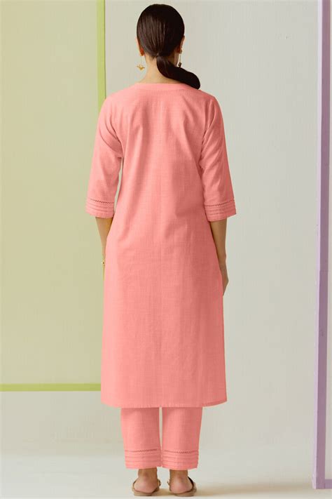 Buy Pink Handcrafted Straight Gauze Slub Kurta for Women | Officewear ...
