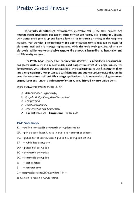 Cryptography and network security - Pretty Good Privacy E-MAIL PRIVACY ...