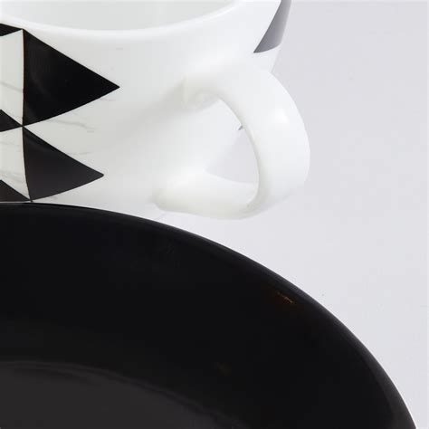 Buy Fiesta Hector Black Geometric Bone China Cup And Saucer Set - 180ml ...