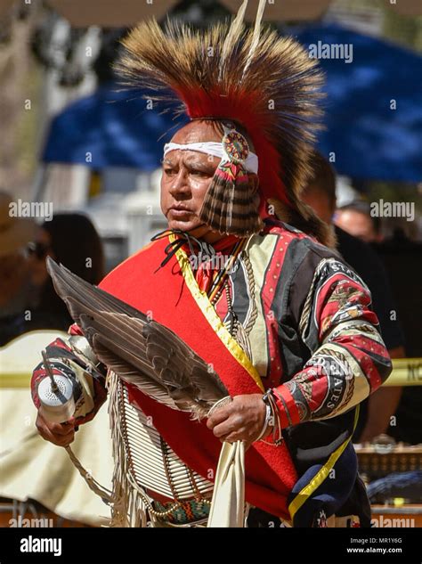 Adult native american elder with traditional regalia at the annual ...