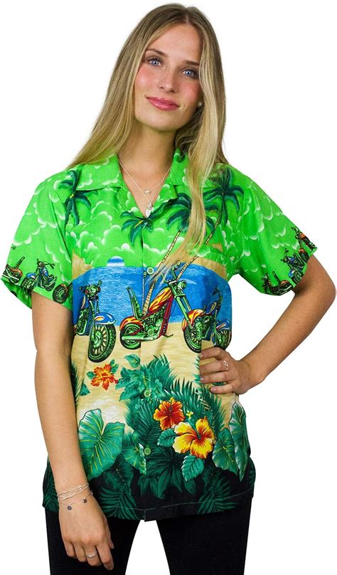 Buy V.H.O. Funky Hawaiian Blouse Women Short-Sleeve Front-Pocket Bike ...