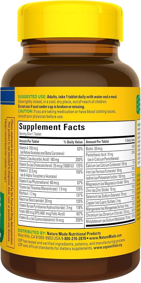 NatureMade Nature Made Multivitamin Tablets with Vitamin D3 and India ...
