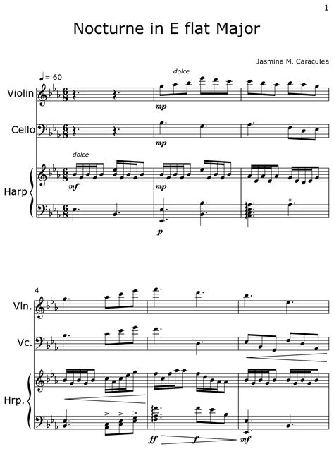 Nocturne in E flat Major - Sheet music for Violin, Cello, Harp