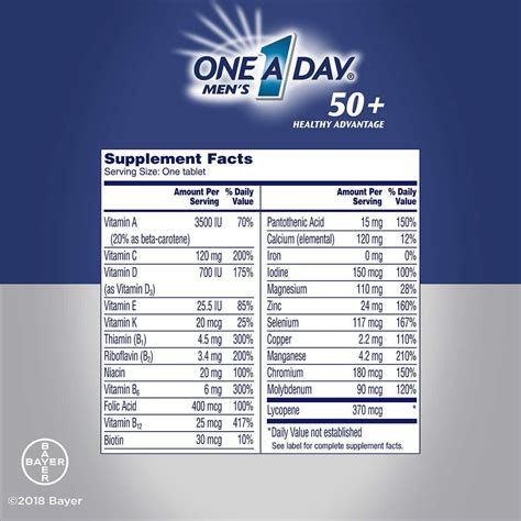 Bayer One A Day Men's 50+ Multivitamin/Multimineral Dietary Supplement ...