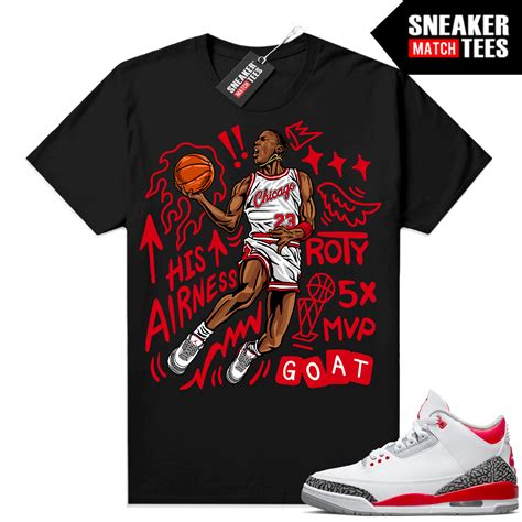 Fire Red 3s shirts Sneaker Match Black His Airness | Fire Red Sneaker tees