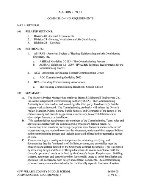Fillable Online SECTION 01 91 13 COMMISSIONING REQUIREMENTS GENERAL ...