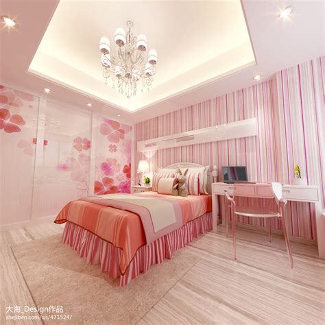 红树林现代风格儿童房粉色温馨壁纸装修设计效果图 – 设计本装修效果图