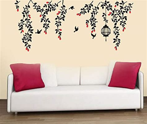 Buy Sky Decal Black Decal Decorative Birds Leaves with cage for Home ...
