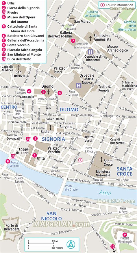 Florence top tourist attractions map - Free map of inner city centre ...