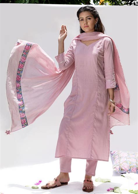 Unique Mulmul Pink Sequence Straight Kurta Pant Sets for Women