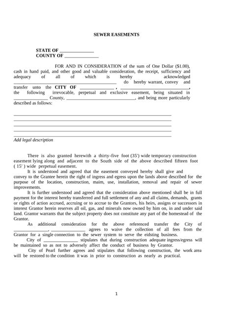 Sewer Easement Agreement - Blank Fillable Template | Fill Out, Print ...