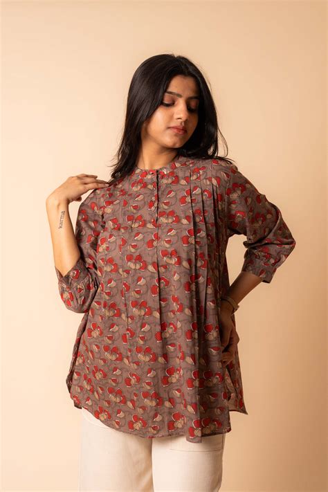 Brown Cotton Mandarin Collar Shirt – situ