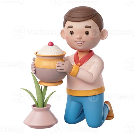 Boy Kneeling Holding Pot of Rice 51330204 PNG