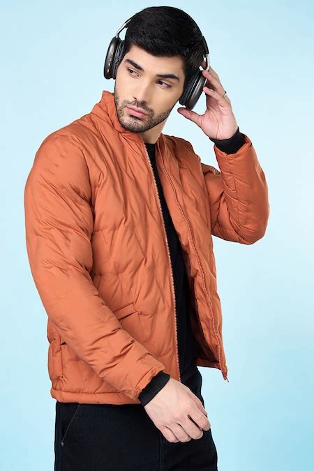 Rust Textured Winterwear Full Sleeves High Neck Men Regular Fit Jackets ...