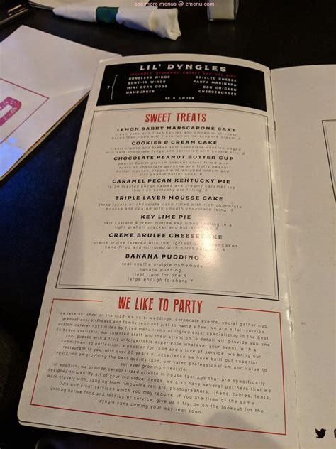 Menu at Barry Dyngles, Youngstown