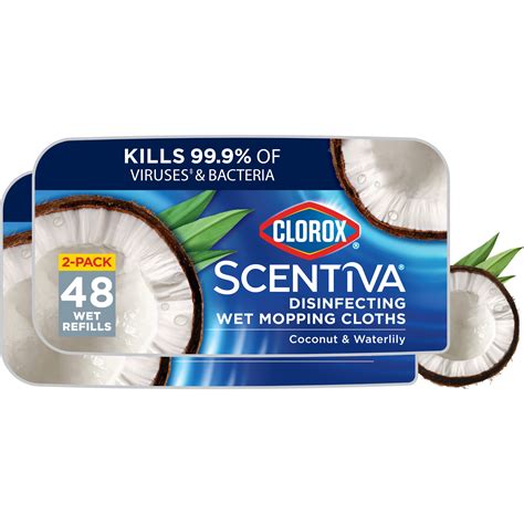 Clorox Scentiva Disinfecting Wet Mop Pads, Coconut & Waterlily, 48 ...
