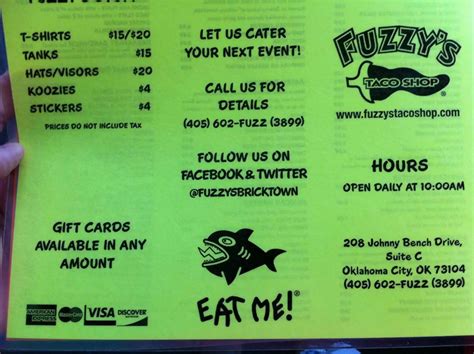 Fuzzy's Taco Shop Menu, Menu for Fuzzy's Taco Shop, Bricktown, Oklahoma ...