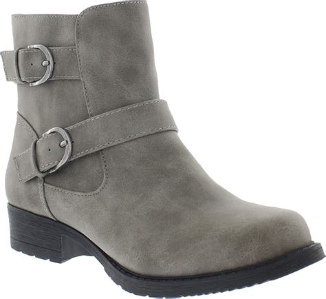Amazon.com | IMPULSE Anna Grey Ankle Boots for Women, Low-Heel Zipper ...