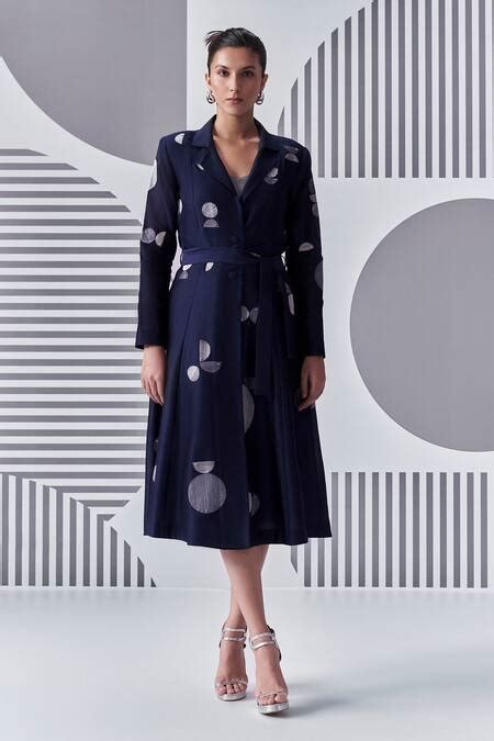Buy Grey Jacket Chanderi Embroidery Thread Collar Dress With For Women ...