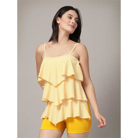 Buy Cukoo Padded Yellow Striped Swimwear Online