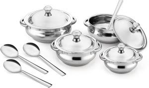Urban Chef Silver 4 Handi with lid + 4 Serving Spoon Induction Bottom ...