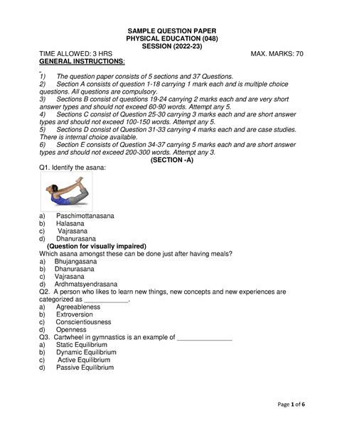 Physical Education-SQP - SAMPLE QUESTION PAPER PHYSICAL EDUCATION (048 ...