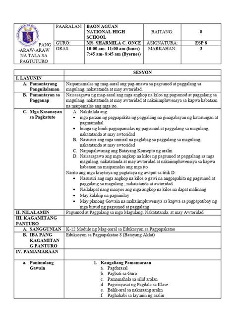 Image result for Answer Key Grade 8 ESP