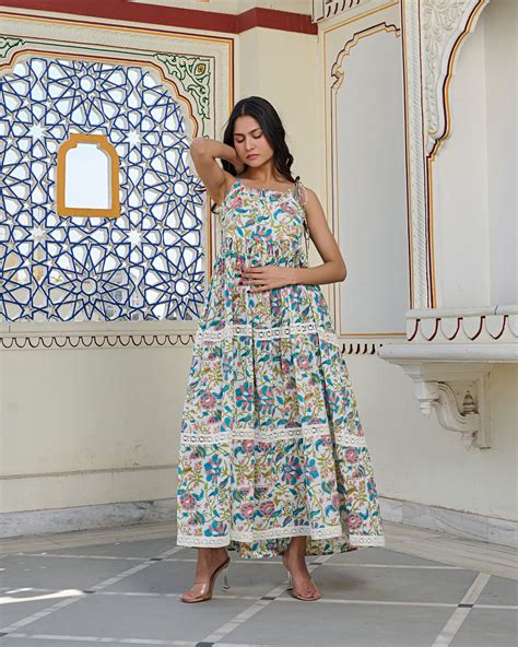Bohemian Cotton Maxi Dress for women- Sleeveless & Tiered ...