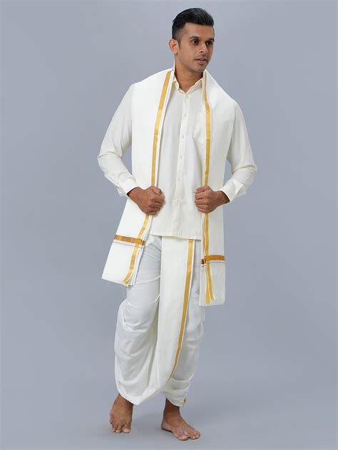 Mens Cream Shirt with Readymade Panchakacham Angavastram Set 3/4 ...
