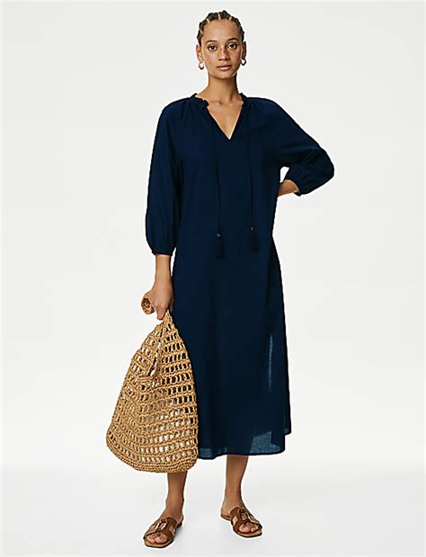 Buy Pure Cotton Tie Front Beach Cover Up Kaftan at Marks & Spencer