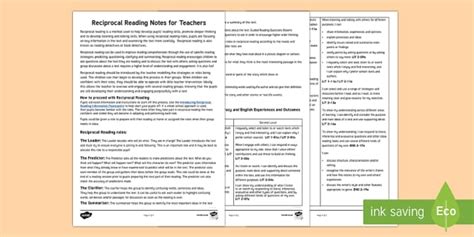 CfE Reciprocal Reading Notes for Teachers-Scottish - Twinkl