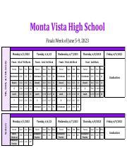 Finals Week Schedule: Seniors at Monta Vista High School - June ...