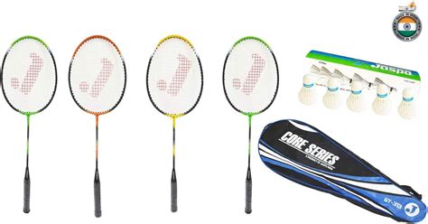 jaspo Core-JS-600 4 Aluminum Badminton Rackets, 5 Feather Shuttlecock ...