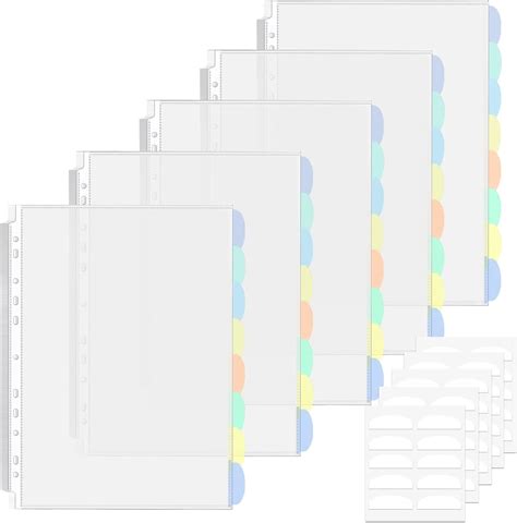 5 Set of 40 Pack A4 Plastic Sleeves Binder Index Dividers Pocket ...