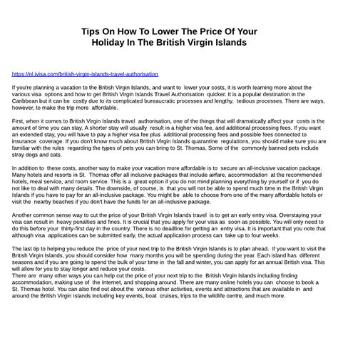 Tips On How To Lower The Price Of Your Holiday In The British Virgin ...