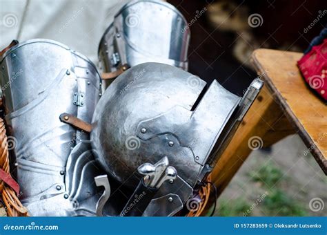 Metal Medieval Knight Armor Parts Stock Image - Image of history, hand ...