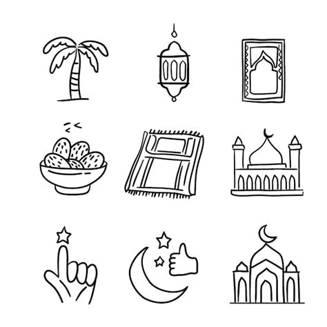 Hand drawn ramadan icon set | Premium Vector