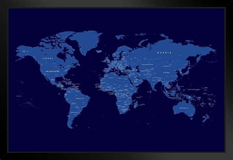 Buy World Map Blue Decorative Travel World Map with Cities in Detail ...