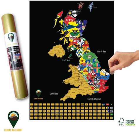 UK Scratch Off Map - Flags Background Design - Black - A3 Size - Global Walkabout Scratch Off Maps