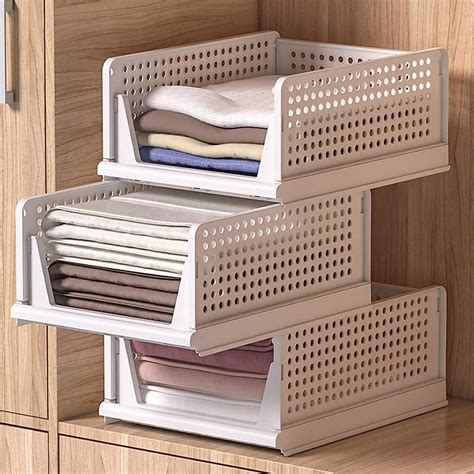 Folding Wardrobe Storage Box Plastic Drawer Organizer (Pack of 4 ...