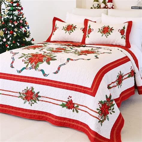 Amazon.com: EVENHUG Christmas Quilt King Size 3-Piece Red Christmas ...