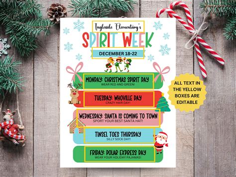 EDITABLE Christmas Spirit Week Flyer Canva Template, School Spirit ...