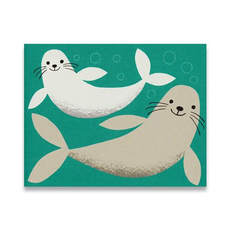 Seals Mini Greetings Card by Lisa Jones Studio - Junior Edition