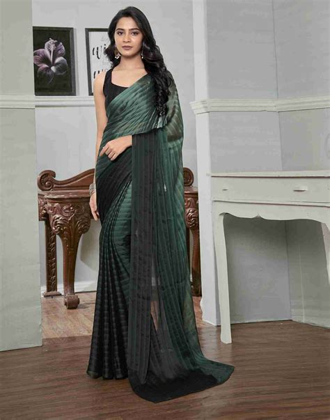 Ready To Wear Dark Green Georgette Plain Saree – Sudathi