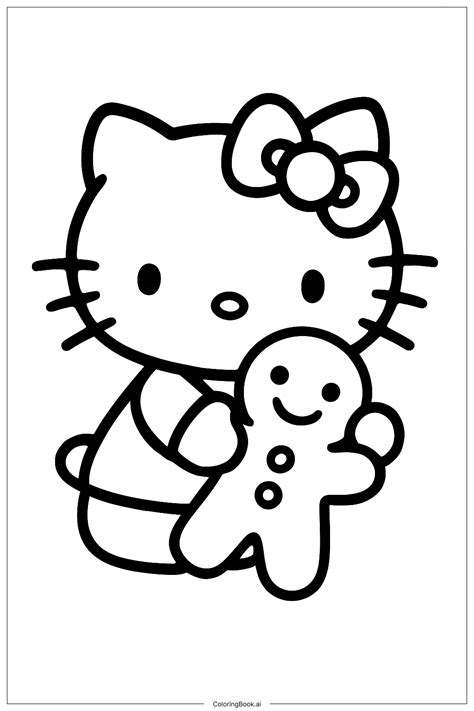 Hello Kitty Hugging A Gingerbread Man Coloring Page (Free PDF&PNG ...