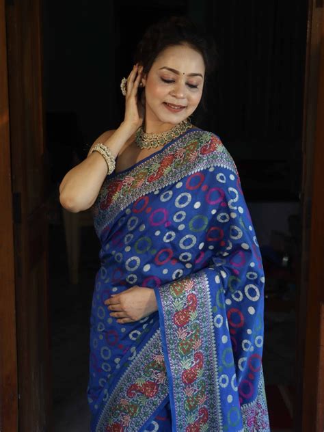 Banarasee Semi Georgette Saree With Resham Buti Design & Border-Cobalt