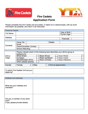 Fire Cadets Application Form - Fire Services Youth - Fsyta Org - Fill ...
