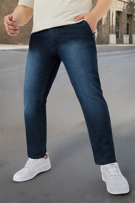 Plus Men's Carbon Blue Regular Fit Washed Jeans Stretchable – Urbano ...