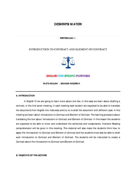1st Meeting Introduction to Contract and Element of Contract - DESKRIPSI M ATERI PERTEM UAN 1 ...