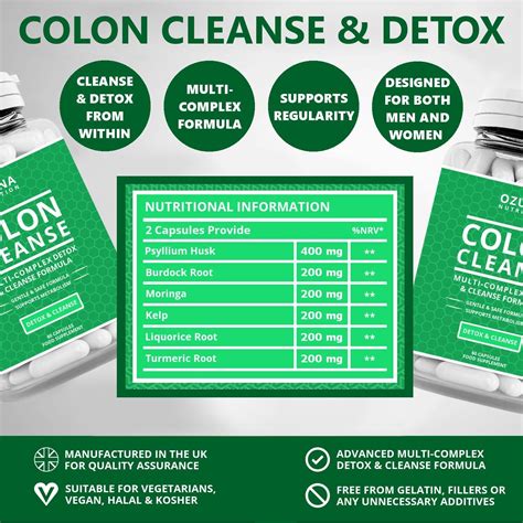 OZUNA NUTRITION Natural Colon Cleanse Detox High Strength Multi Complex for Bowel Cleanse ...